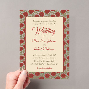 Invitaciones Acrílicas Boda de Rosa Roja Elegante