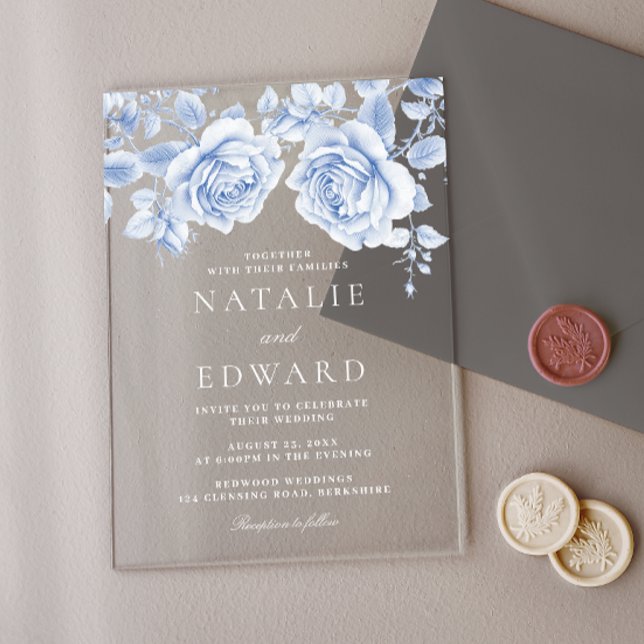 Invitaciones Acrílicas Boda de Rosas azules de época (Subido por el creador)