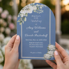 Invitaciones Acrílicas Boda de Rosas Blancas Azul Polvoriento Elegante