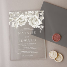 Invitaciones Acrílicas Boda de rosas blancas vintage