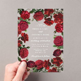 Invitaciones Acrílicas Boda de Rosas de acuarela floral rojo de Borgoña