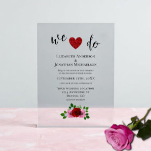 Invitaciones Acrílicas Boda de Rosas Rojas y Rosadas