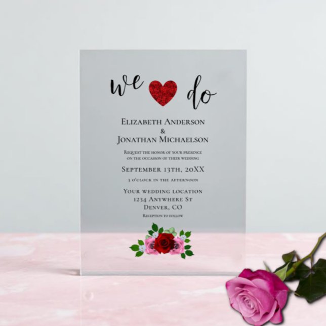 Invitaciones Acrílicas Boda de rosas rojas y rosas (Subido por el creador)