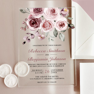 Invitaciones Acrílicas Boda de Rosas Rosadas Polvorientas