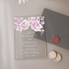 Invitaciones Acrílicas Boda de rosas rosadas vintage