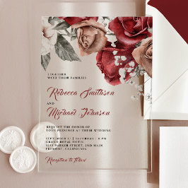 Invitaciones Acrílicas Boda de Rosas Rústicas de Borgoña