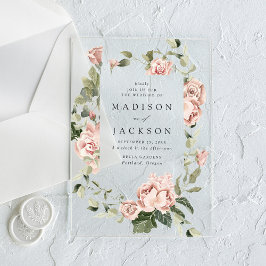 Invitaciones Acrílicas Boda de rosas y vegetación elegante con toque rosa