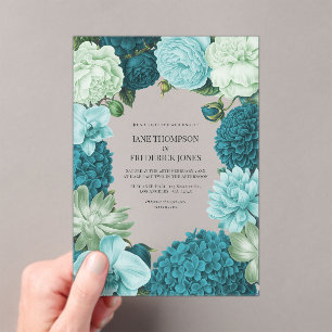 Invitaciones Acrílicas Boda de Salvia Menta, Verde Océano y Campanilla de