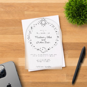 Invitaciones Acrílicas Boda de Sol celestial Luna Estrellas Acrílico Fros