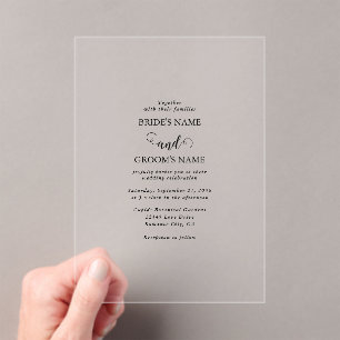 Invitaciones Acrílicas Boda de superposición de escritura moderna en blan