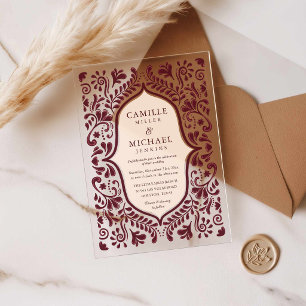 Invitaciones Acrílicas Boda de Talavera Mexicana Acrílica Borgoña