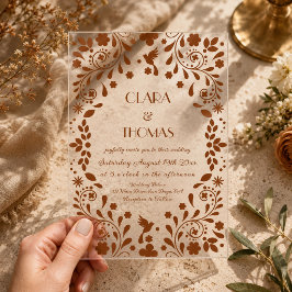 Invitaciones Acrílicas Boda de Talavera Mexicana de Terracota