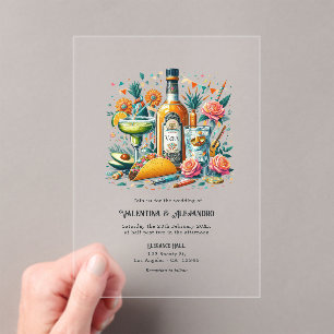 Invitaciones Acrílicas Boda de Tequila y Tacos Fiesta Mexicana Transparen