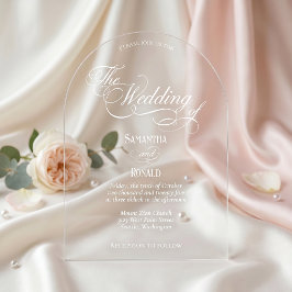 Invitaciones Acrílicas Boda de texto blanco minimalista con caligrafía el