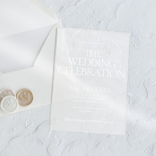 Invitaciones Acrílicas Boda de texto blanco personalizado lujoso y elegan