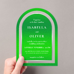 Invitaciones Acrílicas Boda de texto blanco verde hierba natural