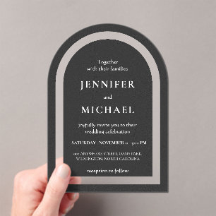 Invitaciones Acrílicas Boda de texto gris negro blanco