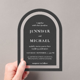 Invitaciones Acrílicas Boda de texto gris negro blanco