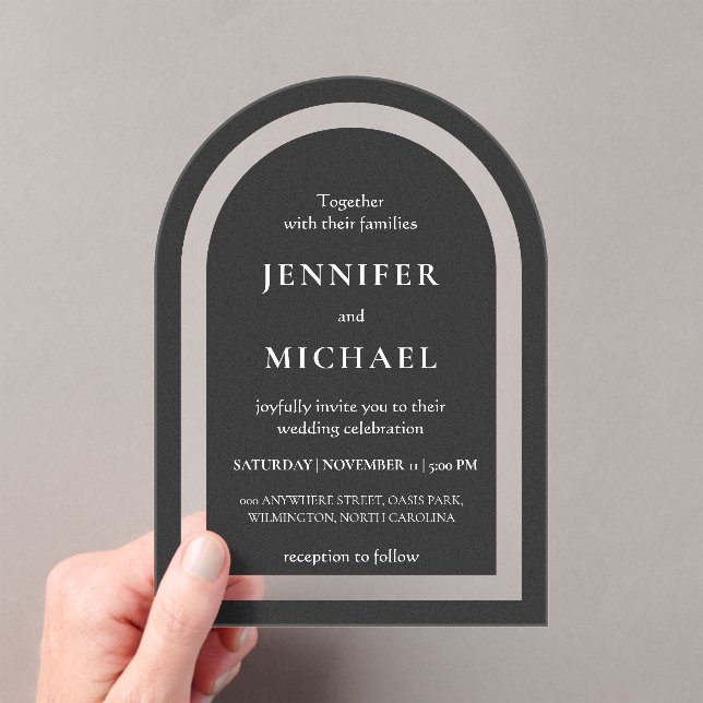 Invitaciones Acrílicas Boda de texto gris negro blanco (Insitu (portátil))