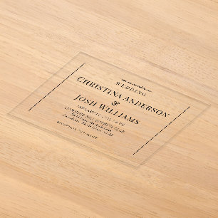 Invitaciones Acrílicas Boda de texto negro simple
