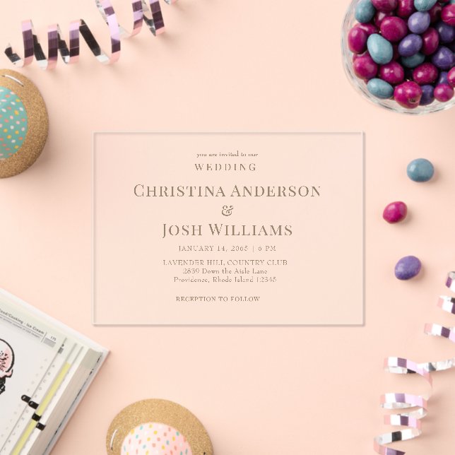 Invitaciones Acrílicas Boda de texto oro simple (Insitu (Celebración))