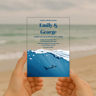 Invitaciones Acrílicas Boda de Tiburón en la Playa Costera de la Marina