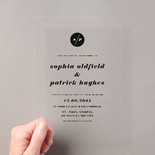 Invitaciones Acrílicas Boda de tipografía en negrita itálica en blanco y