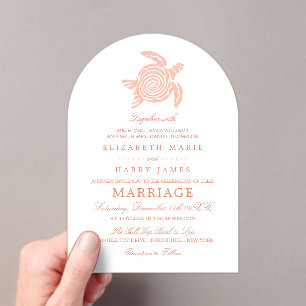 Invitaciones Acrílicas Boda de Tortuga Marina del Océano, Coral Blando en