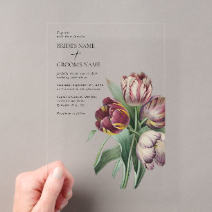 Invitaciones Acrílicas Boda de tulipanes púrpura con acuarela temperament