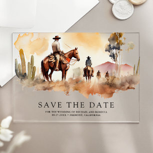 Invitaciones Acrílicas Boda de vaquero occidental rústico, guarde la fech