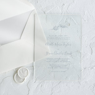 Invitaciones Acrílicas Boda de vegetación simple y formal de hoja mínima