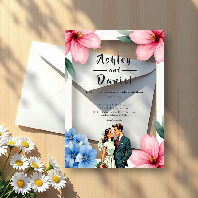 Invitaciones Acrílicas Boda De Verano De Floral De Acuarela Y Groom (Subido por el creador)