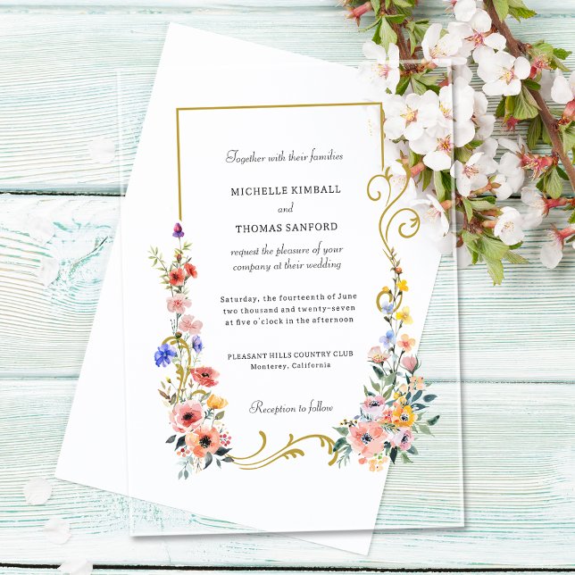 Invitaciones Acrílicas Boda de verano de la primavera de las flores silve (Subido por el creador)