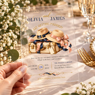 Invitaciones Acrílicas Boda de verano de pareja madura con viajes vintage