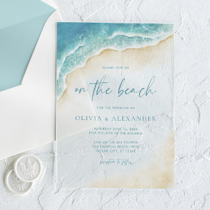 Invitaciones Acrílicas Boda de verano en la playa con acuarela