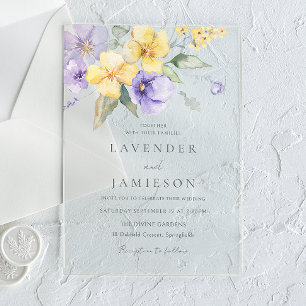 Invitaciones Acrílicas Boda de verano floral de lavanda y sol