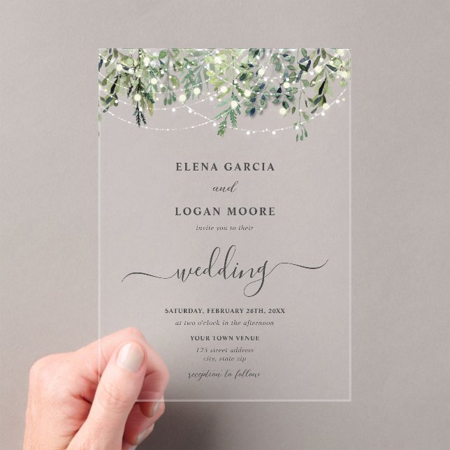 Invitaciones Acrílicas Boda de verde de Twinkle Lights (Insitu (portátil))