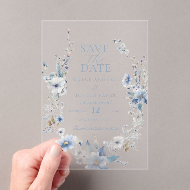 Invitaciones Acrílicas Boda de verdor Dusty Blue Floral Spring (Insitu (portátil))