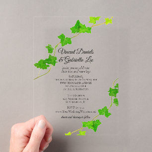 Invitaciones Acrílicas Boda de Vid de Hiedra Inglesa Verde