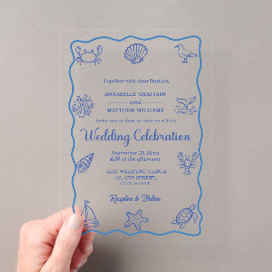 Invitaciones Acrílicas Boda de vida marina dibujada a mano chic y caprich