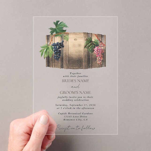 Invitaciones Acrílicas Boda de viñedos de barril de vino ruso (Insitu (portátil))
