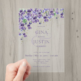 Invitaciones Acrílicas Boda de Violetas con Acuarela Púrpura