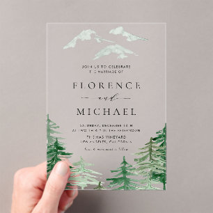 Invitaciones Acrílicas Boda de Woodland de color de agua romántico