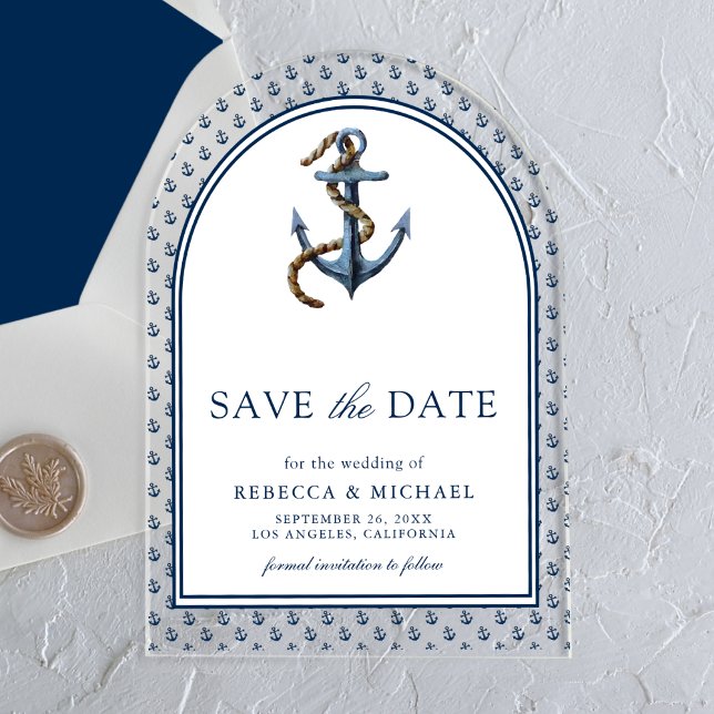 Invitaciones Acrílicas Boda del Ancla Azul de la Marina Náutica salva la  (Subido por el creador)
