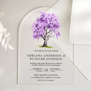 Invitaciones Acrílicas Boda del Árbol Floral de Wisteria Púrpura