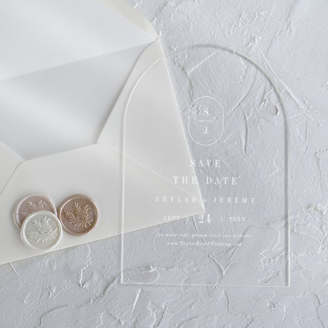 Invitaciones Acrílicas Boda del Arco Blanco con Monograma SHYLAH Salva La (SHYLAH Monogram White Arch Wedding Save The Date Acrylic Invitations)
