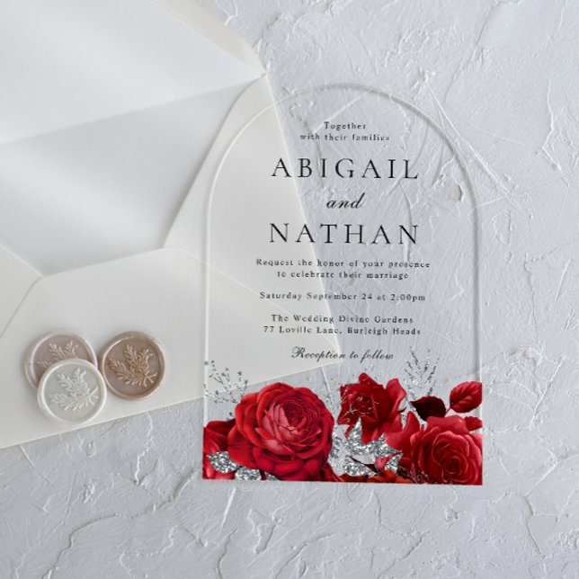 Invitaciones Acrílicas Boda del arco de rosas rojas mágicas (Subido por el creador)