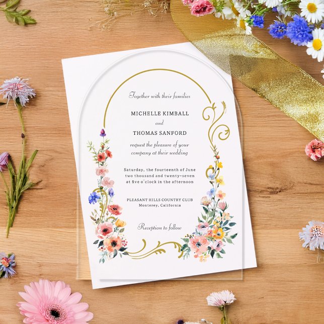 Invitaciones Acrílicas Boda del Arco de Verano de Flor Silvestre de Agua (Subido por el creador)