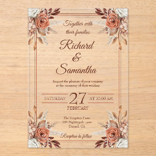Invitaciones Acrílicas Boda del Boho de trama floral de acuarela rusa