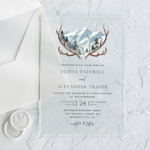 Invitaciones Acrílicas Boda del Boho Rustic Antlers Mountain
